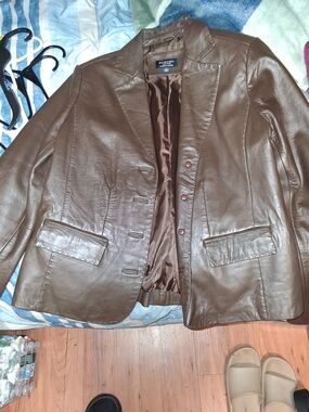 Sonoma Brown Leather Notch-Lapel Blazer